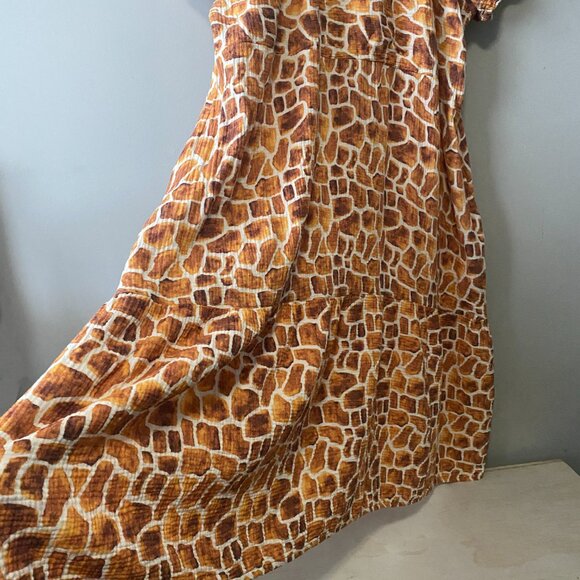 Handmade Plus Size Double Guaze Cotton Giraffe Print Inseam Pockets Dress - Picture 15 of 16